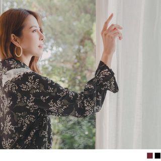 Layered Mesh Panel Embroidered Chiffon Shirt