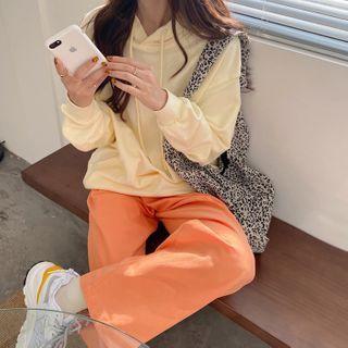 Long-sleeve Loose-fit Hooded Sweatshirt / Straight-cut Wide-leg Pants