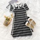Short-sleeve Plaid Mini Dress Dress - One Size
