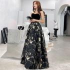 Floral Embroidered Tube A-line Evening Gown