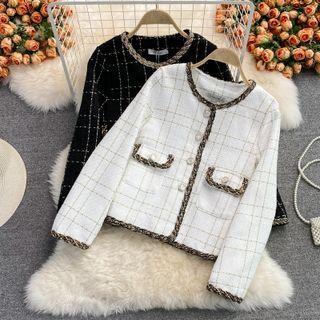 Contrast Trim Check Tweed Jacket