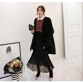 V-neck Wool Blend Oversized Cardigan