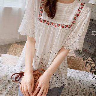 Embroidered-detail Perforated Top