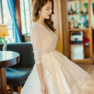 Beaded A-line Lace Dress