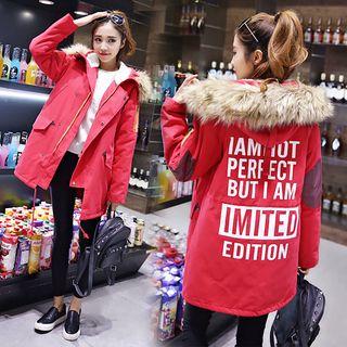 Lettering Hooded Zip-up Parka