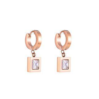 Elegant And Simple Plated Rose Gold Geometric Square 316l Stainless Steel Stud Earrings With Cubic Zircon Rose Gold - One Size