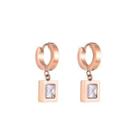 Elegant And Simple Plated Rose Gold Geometric Square 316l Stainless Steel Stud Earrings With Cubic Zircon Rose Gold - One Size