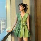 Sleeveless Mini A-line Dress Green - One Size