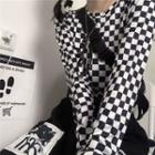 Long-sleeve Checkerboard T-shirt Plaid - Black & White - One Size