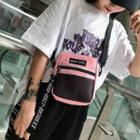 Lettering Long Strap Mesh Panel Crossbody Bag