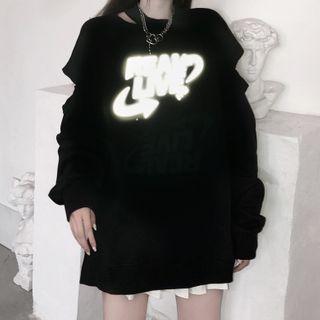 Lettering Print Cutout Sweatshirt