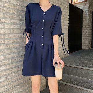 Elbow-sleeve Half-button Playsuit