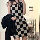 Halter Top Check Sheath Dress / Cardigan