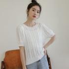 Short-sleeve Bow-back Pointelle Knit Top