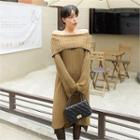 Fold-over Off-shoulder Sweater Dress