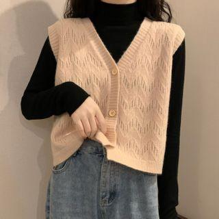 Perforated Knit Vest / Turtleneck Top