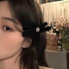 Rhinestone Bow Hair Clip 1pc - Black - One Size