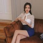 3/4 Sleeve Lace Panel Keyhole Wrap Dress