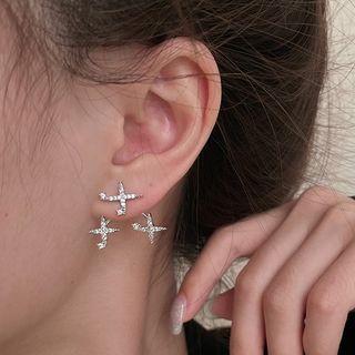 Rhinestone Plane Stud Earring 1 Pair - Silver - Silver - One Size