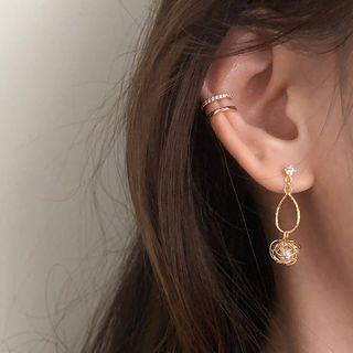 925 Sterling Silver Faux Pearl Dangle Earring S925 Silver - White Rhinestone - Gold - One Size