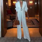3/4-sleeve Wide Leg Jumpsuit