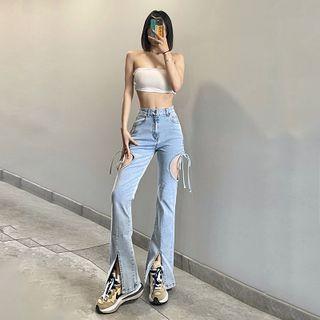 Cutout Slit Bootcut Jeans