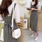 Tie-waist Checked Suspender Dress