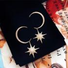 Moon & Star Rhinestone Dangle Earring 925silver - One Size