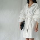 Tiered Ruffle-sleeve Zip-up Dress
