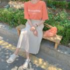 Tie-waist Shirred Accordion-pleat Long Skirt
