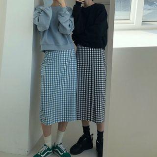 Gingham Midi Straight-fit Skirt