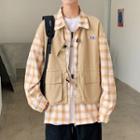 Mock Two-piece Plaid Zipped Jacket