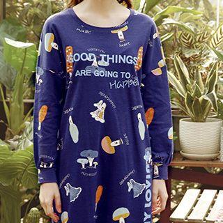Loungewear Long-sleeve Print T-shirt Dress