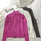 Mock-neck Puff-sleeve Keyhole Cardigan