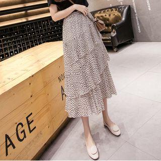 Dotted Tiered A-line Midi Chiffon Skirt