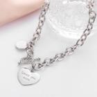 Lettering Heart Chain Choker Silver - One Size