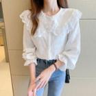 Long-sleeve Lace-trim Ruched Shirt