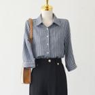 Color-block Striped Button-up Shirt