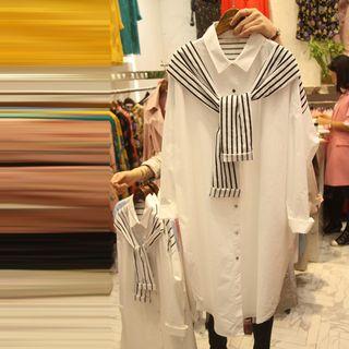 Inset Striped Scarf Long-sleeve Shirt
