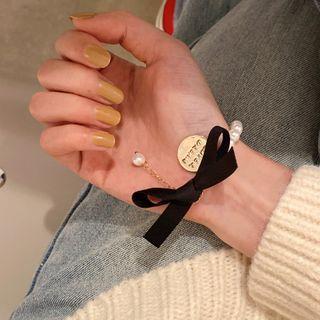 Faux Pearl Bow Bracelet White & Gold & Black - One Size