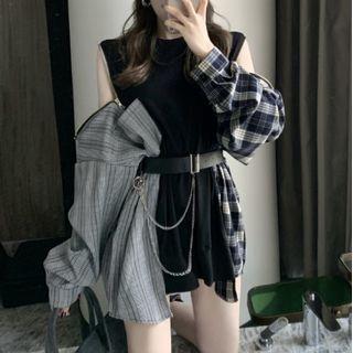 Mock Two-piece Panel Dress As Shown In Figure - One Size