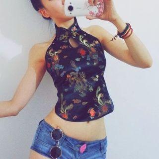Printed Halter Top Black - One Size