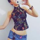 Printed Halter Top Black - One Size