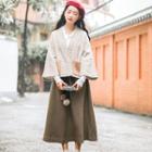 Plaid Jacket / A-line Midi Skirt / Long-sleeve Top