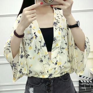 Floral Print V-neck 3/4-sleeve Chiffon Blouse