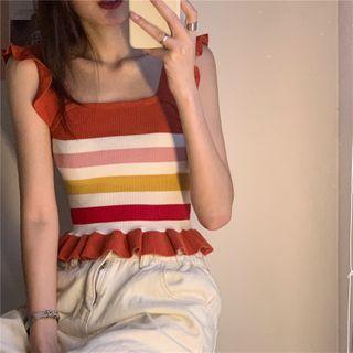 Frill Trim Striped Tank Top