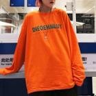 Long-sleeve Lettering T-shirt Tangerine - One Size