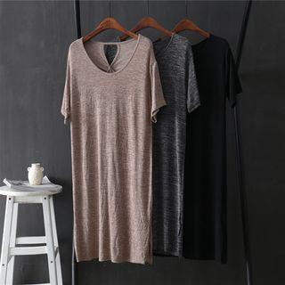 Knitted Open Back Short-sleeve T-shirt Dress