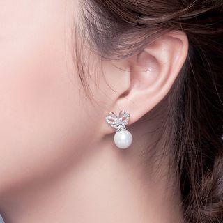 Pearl Rhinestone Butterfly Earrings