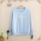 Inset Striped Blouse Lettering Embroidered Sweatshirt